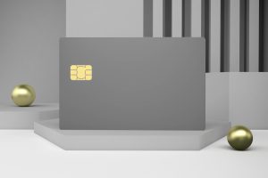 Modern Gray Credit Card Podium With Gold Accents Scaled
